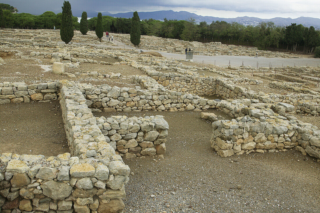 Ruins of the old Greek and Roman city. Ágora at background (public square). Ampurias. Girona province. Catalonia. Spain