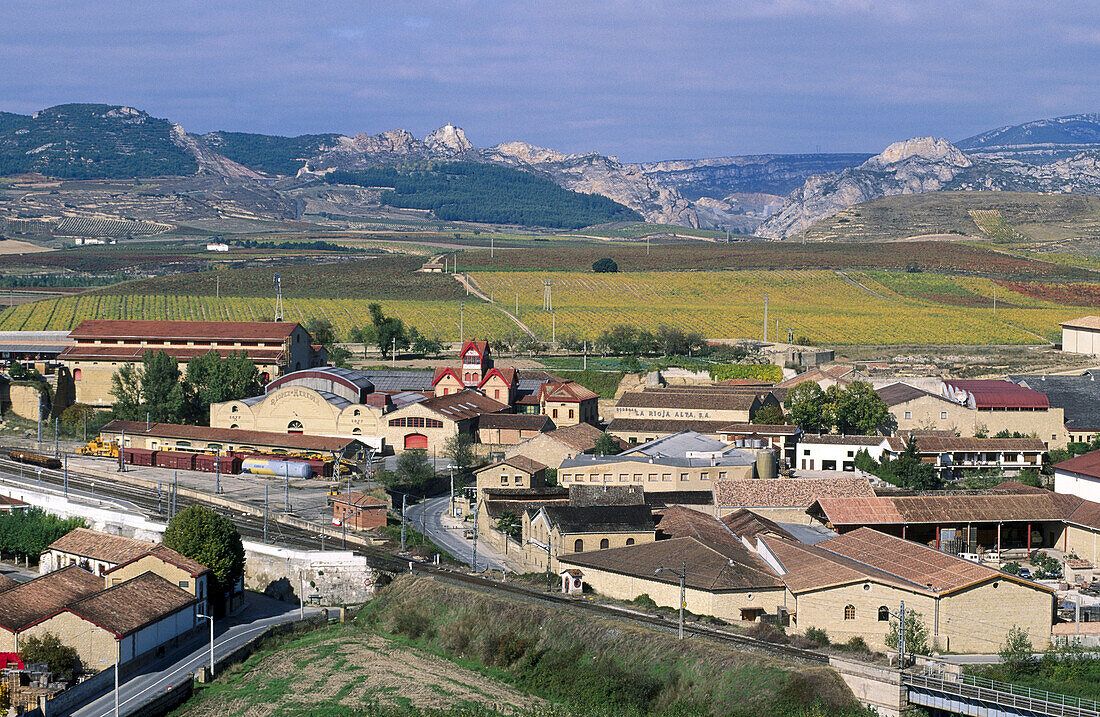 Haro wineries. San Felices de Bilibio at the back. La Rioja. Spain.