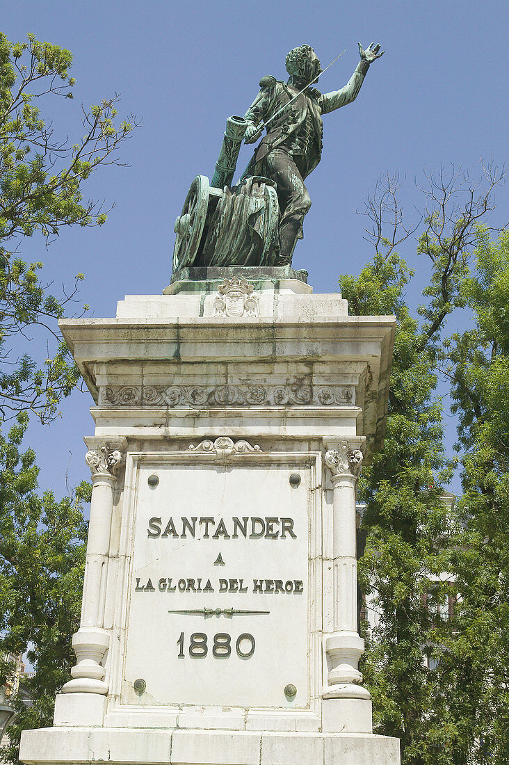 Monument to Pedro Velarde in Plaza Alfonso XIII. Santander. Cantabria. Spain.