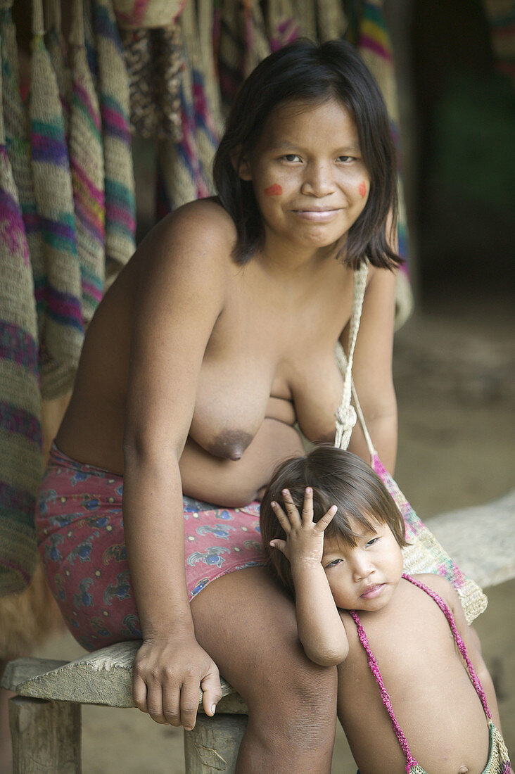 Indigenous mother and child. Yaguas Community. Amazonas. Peru.