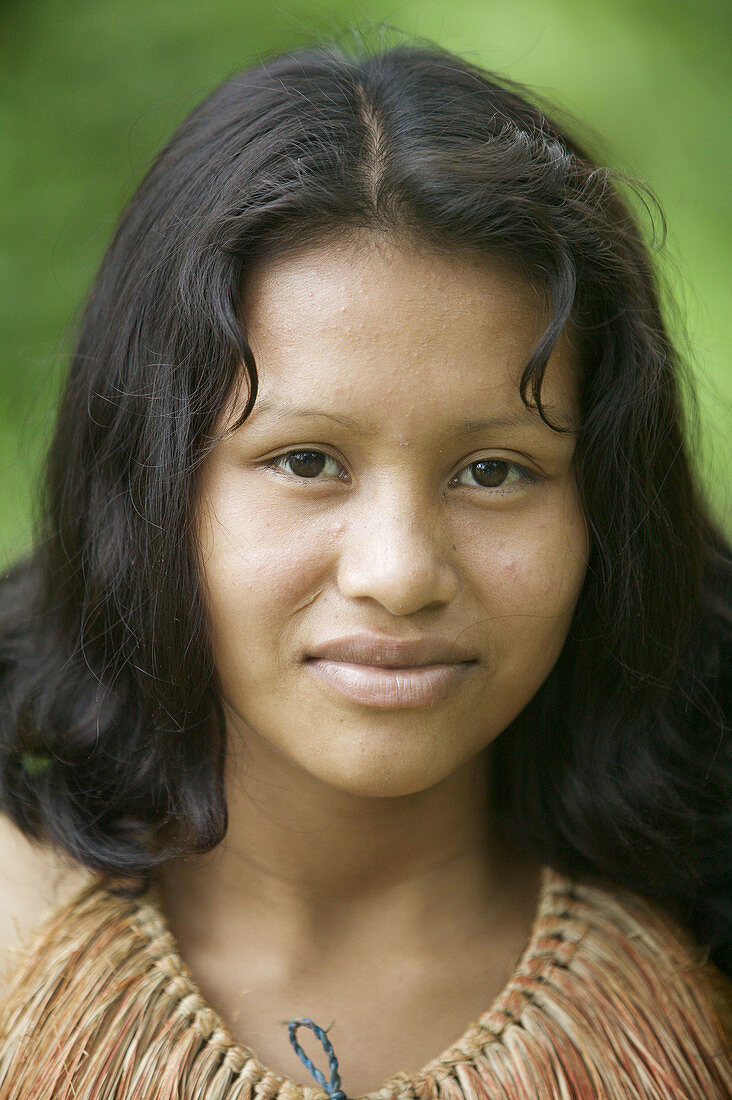 Indigenous girl portrait. Yaguas Community. Amazonas. Peru.