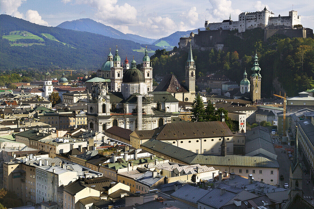 Overview on old town and Hohensalzburg Fortress, Salzburg. Austria