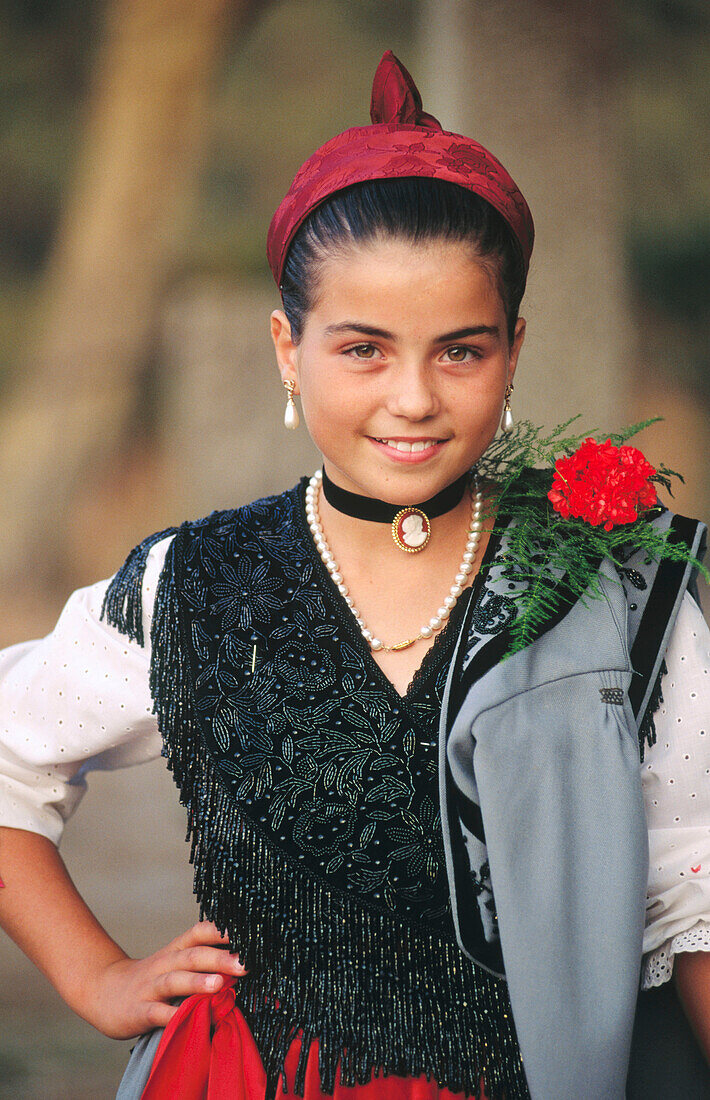 Girl wearing Lanes traditional costume. Asturias