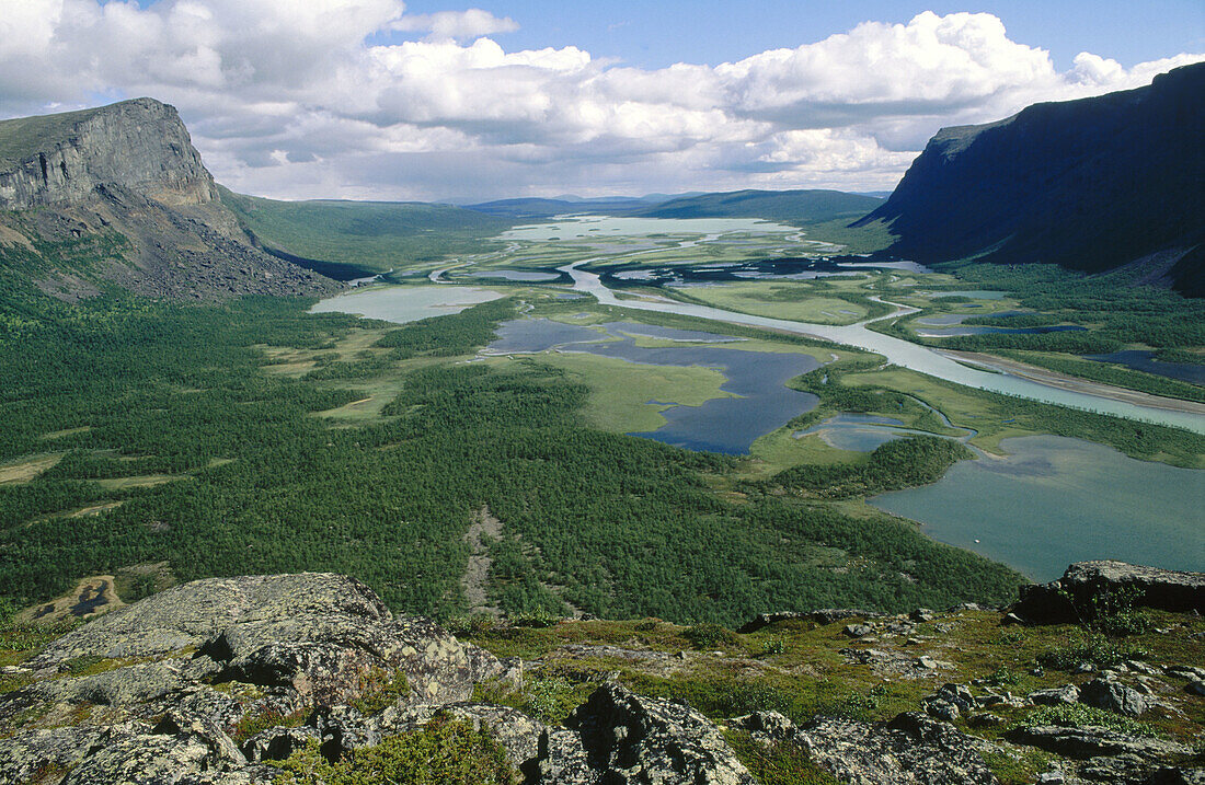 Rapa river delta and Laitavre Lake. Nammatj. Sarek National Park. Sweden.