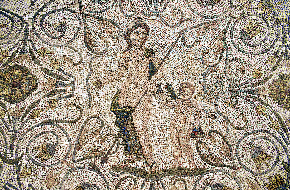 Venus and Cupid. Mosaic in the Amphitheatre. Mérida. Badajoz province. Extremadura. Spain.