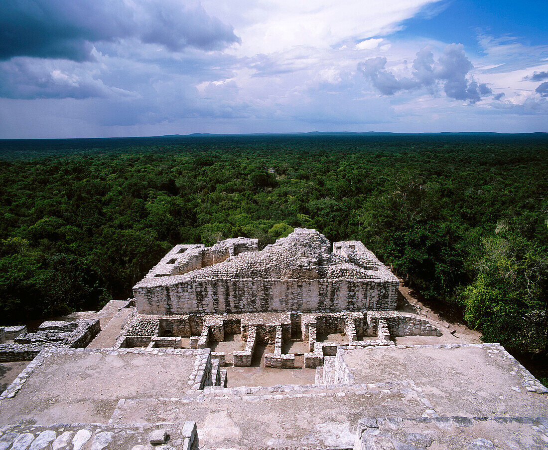 Maya pyramid in Calakmul Biosphere Reserve. Campeche. Mexico