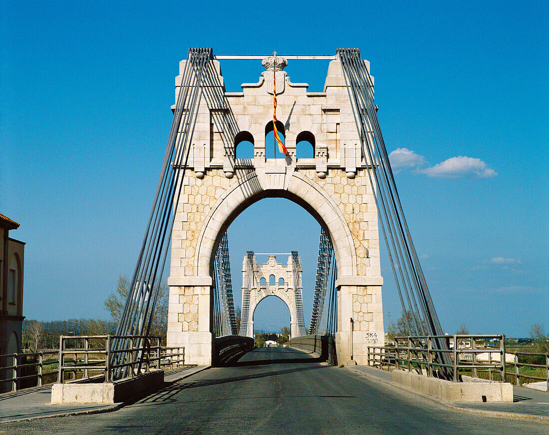 Old bridge over Ebro river, Amposta. Montsià. Tarragona province, Catalonia, Spain