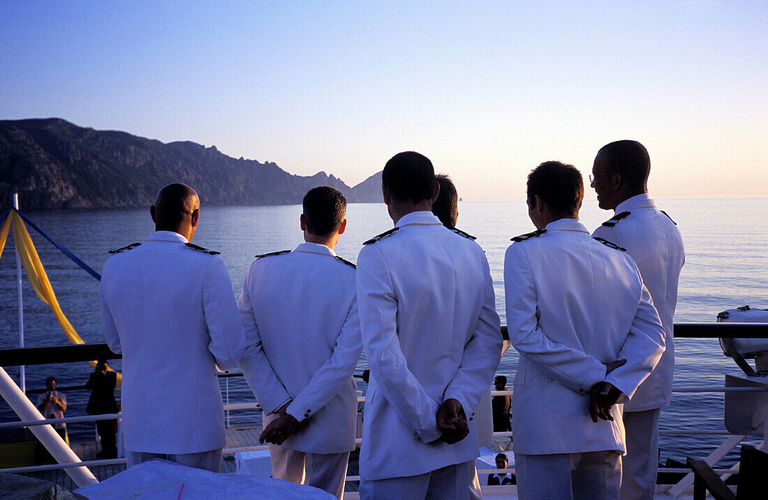 Crew of Mediterranean cruise arriving to Corsica Island