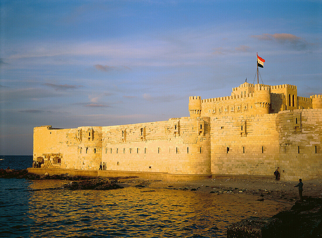 Qait Bay Turkish fortress at dusk. Alexandria. Egypt