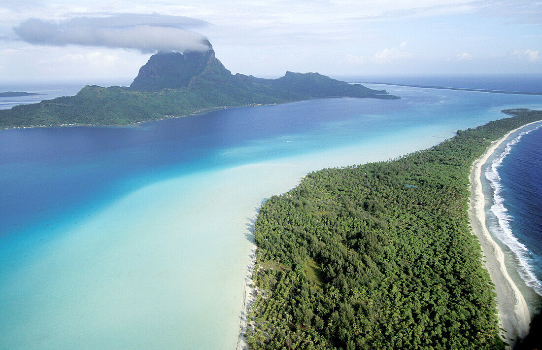 Aerial of Bora Bora, Leeward Islands. French Polynesia