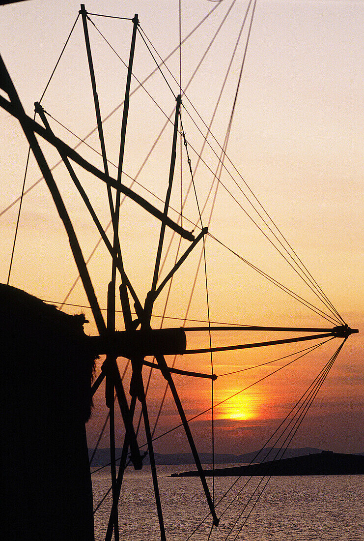 Windmills at dusk. Mykonos. Greece