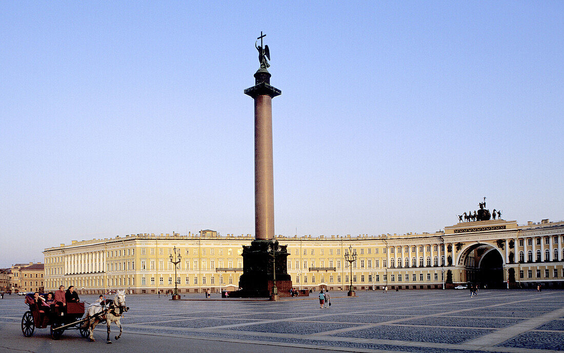 Alexander column and Guard Headquarters building at Palace Square. St. Petersburg. Russia