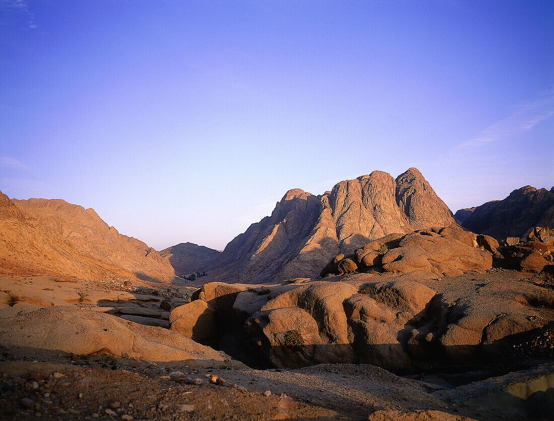 Landscape of red rocks at dusk. Sinai desert. Egypt
