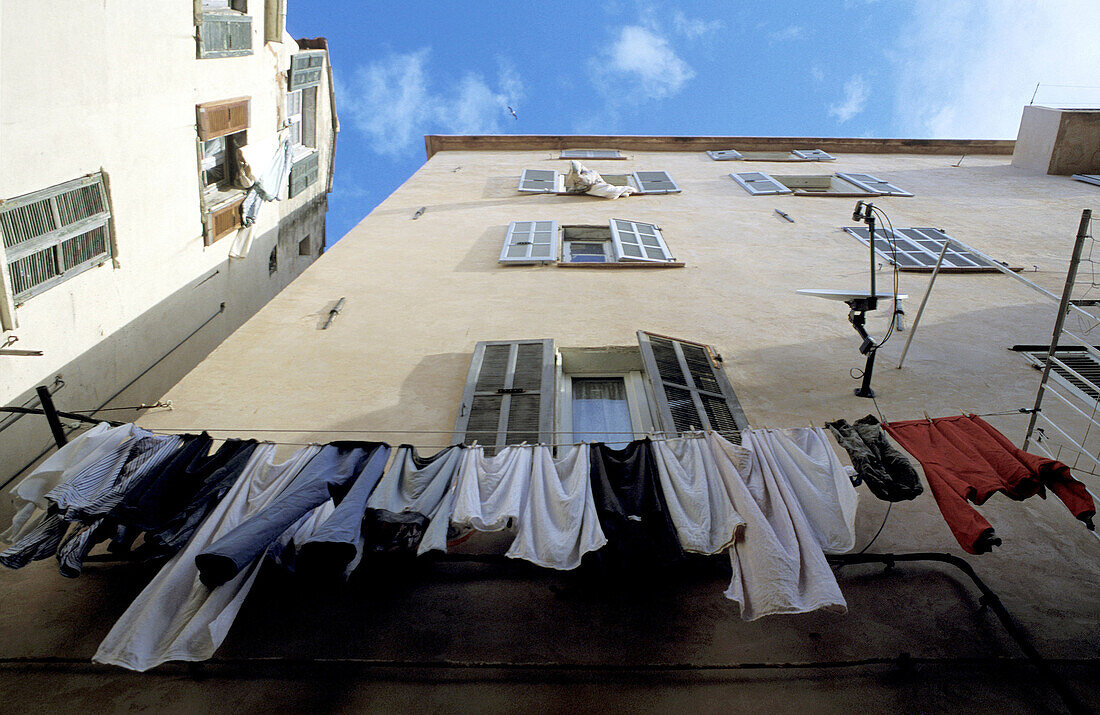 Drying laundry. Calvi, Corsica Island. France