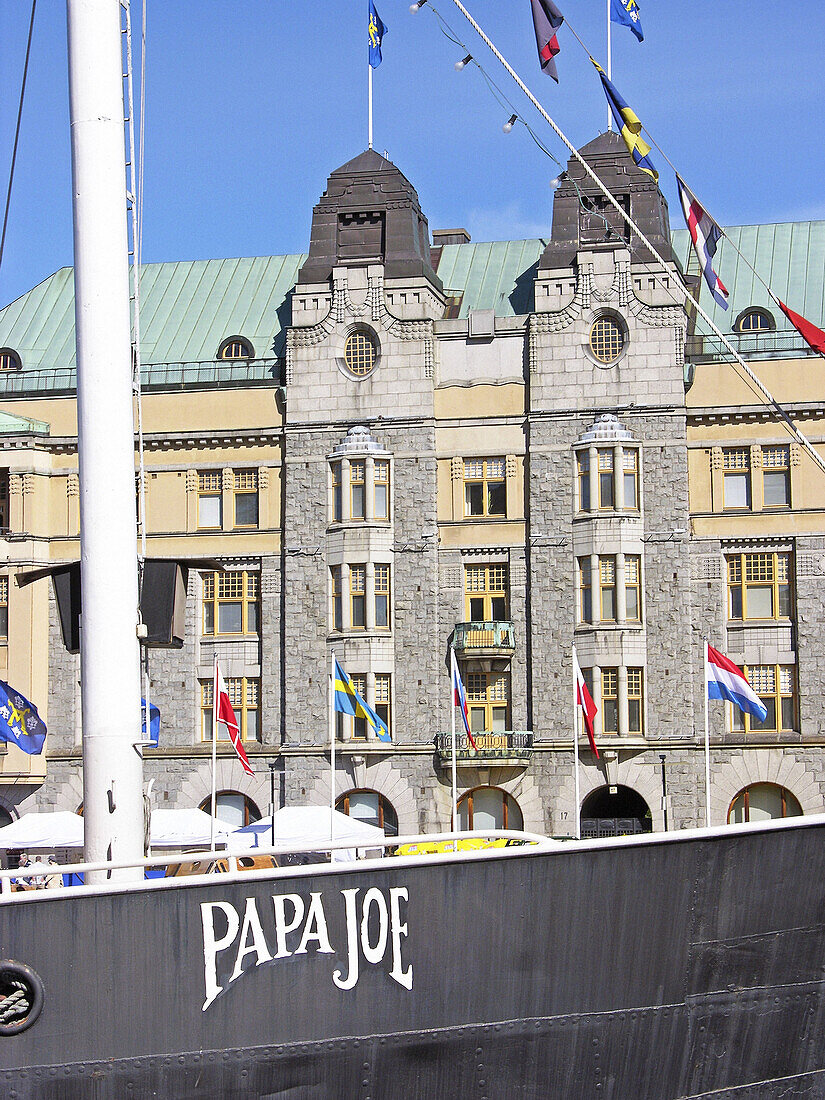 Art nouveau building along Aura river. City of Turku. Finland