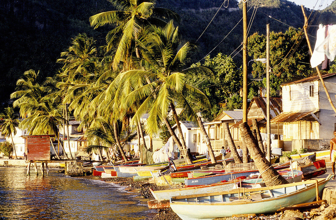 City of La Soufrière at seaside. St Lucia island. British West Indies (caribbean)