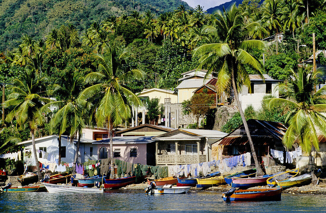 City of La Soufrière at seaside. St Lucia island. British West Indies (caribbean)
