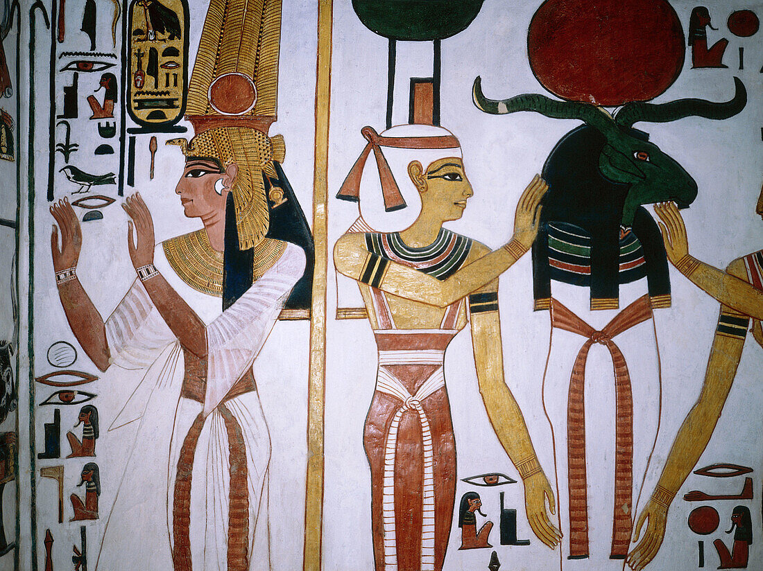 Wall frescoe in queen Nefertai grave. Deir-el-Bahari. Queens valley. Nile west bank. Luxor. Egypt