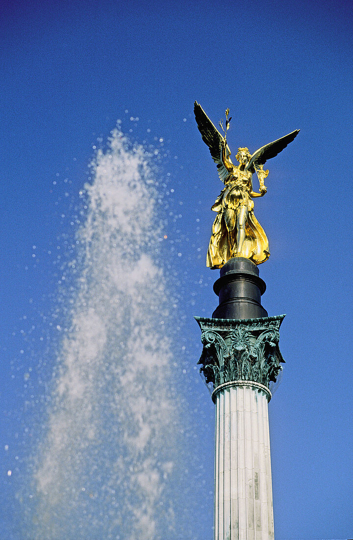 Column of the peace angel (Friedenengel). Munich (Munchen). Bavaria. Germany