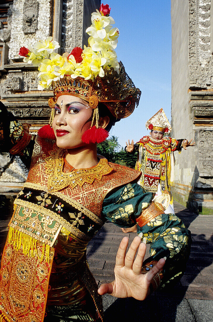 Young female LeGong dancer in a temple. Bali island. Indonesia (Model released)