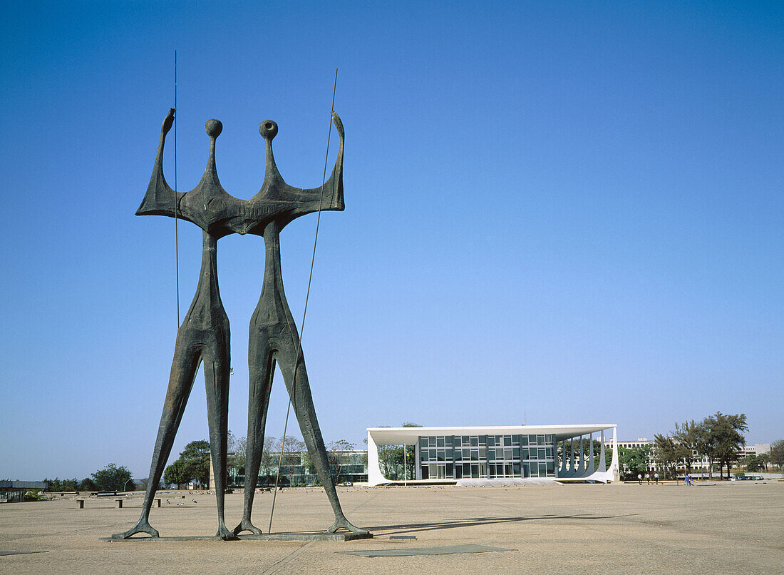 Supreme Court building and The Candangos monument by Bruno Giorgi. Brasilia. Brazil