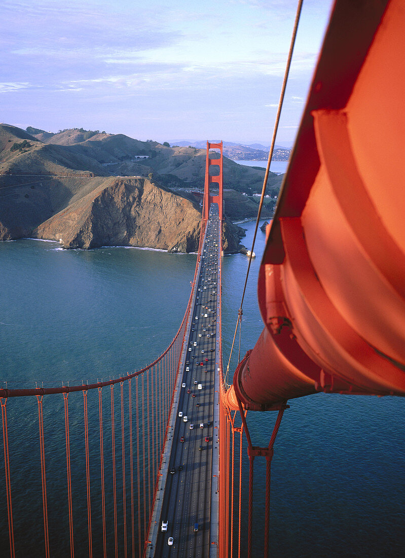 Golden Gate bridge, view from top of east tower. San Francisco. California, USA