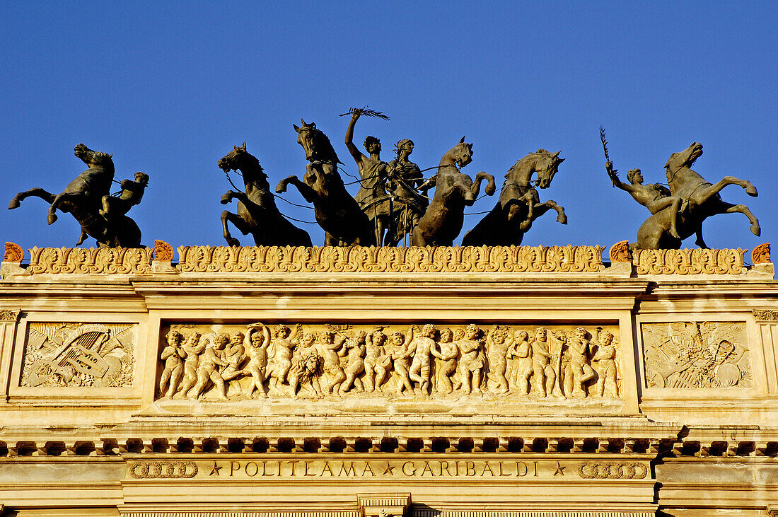 Theater Politeama. Piazza Ruggero Settimo known as piazza Politeama. Palermo, main city of Sicily. Italy