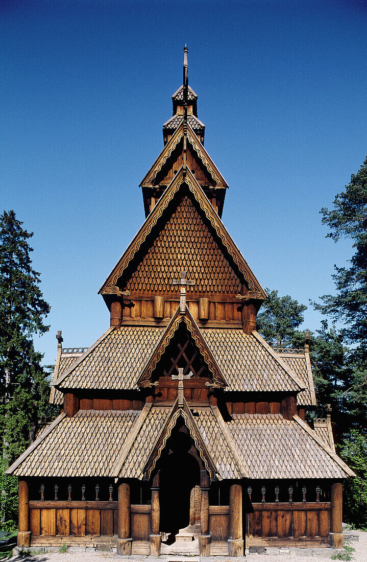 Bygdøy, ancient wooden church. City of Bergen. Norway (Scandinavia)