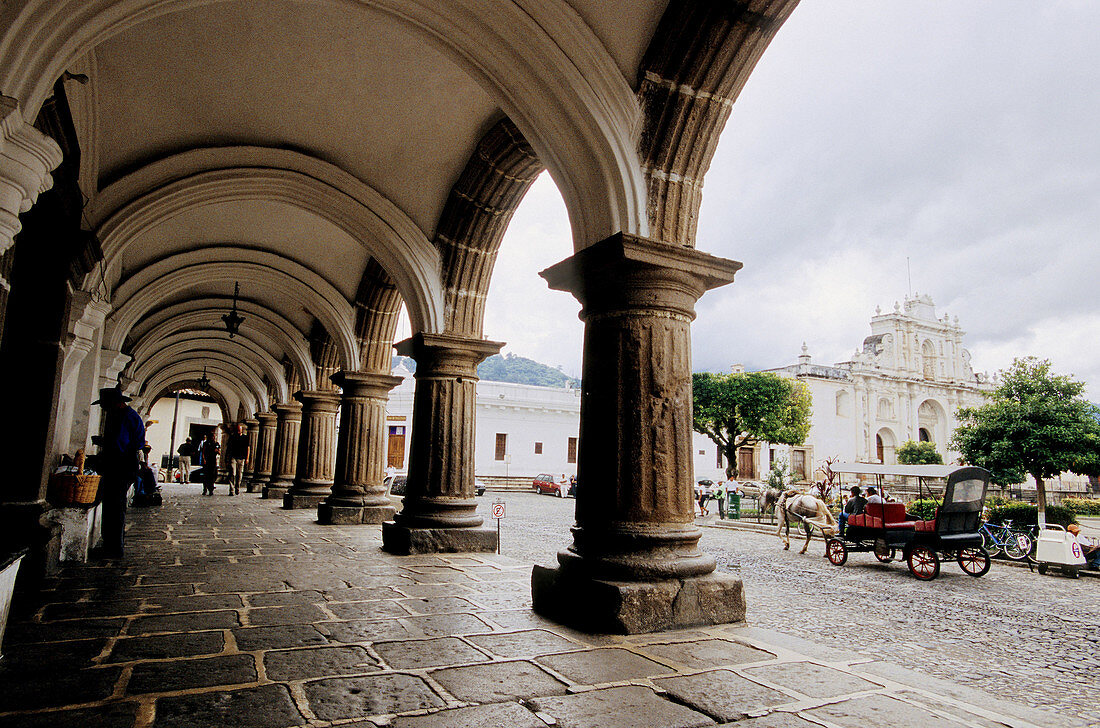 The Plaza Mayor (or Plaza de Armas). Antigua . Guatemala