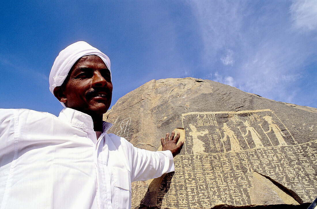 Pharaonic grafittis on rocks. Sehel island on Nile near Aswan. Nubia. Egypt
