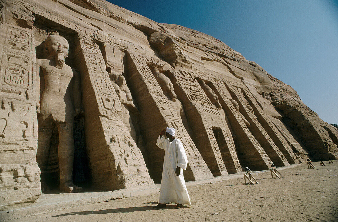 Nefertari Temple (Ramses II wife) Temple on Lake Nasser bank, Abu Simbel. Nubia, Egypt