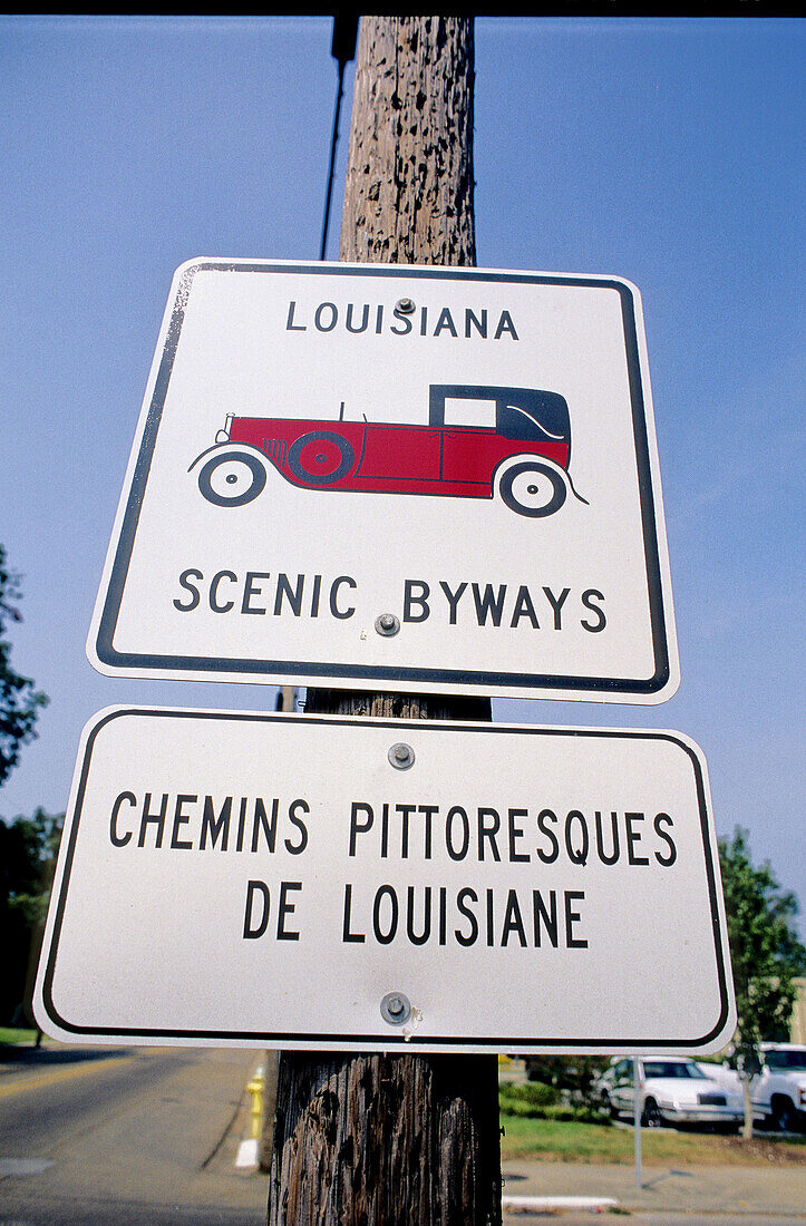 Signs written in french . Lafayette cajun county. Louisiana. USA