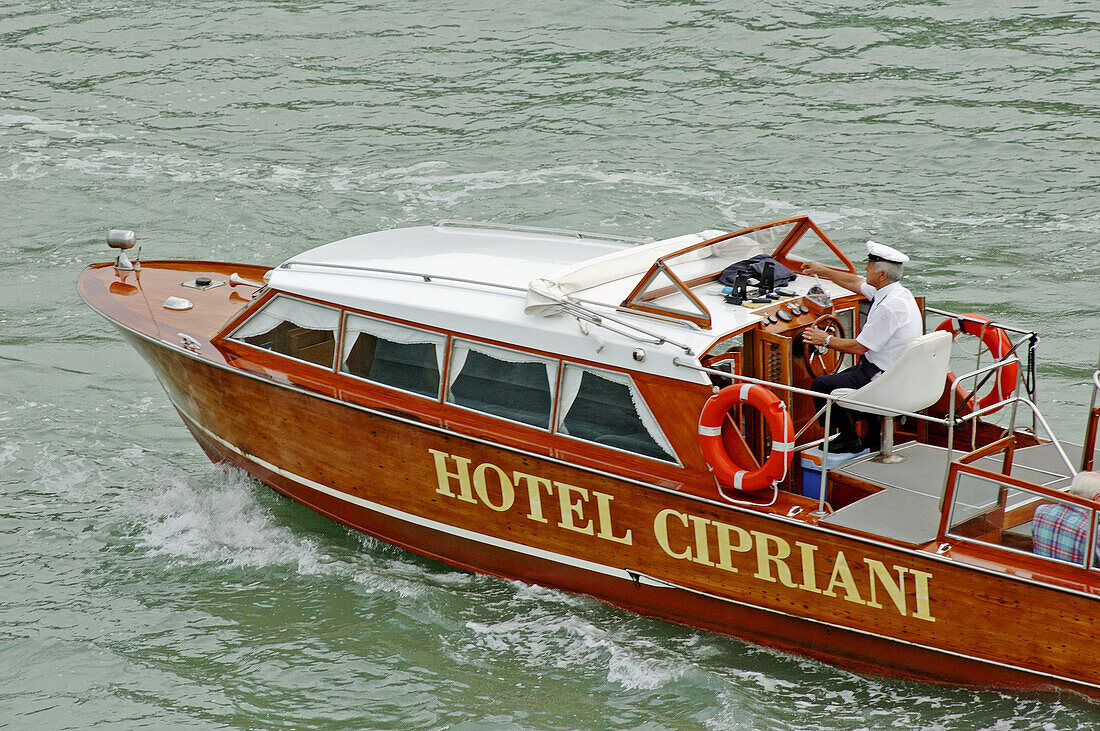 Boat. Hotel 5* Cipriani on Giudecca island. Venice. Venetia. Italy