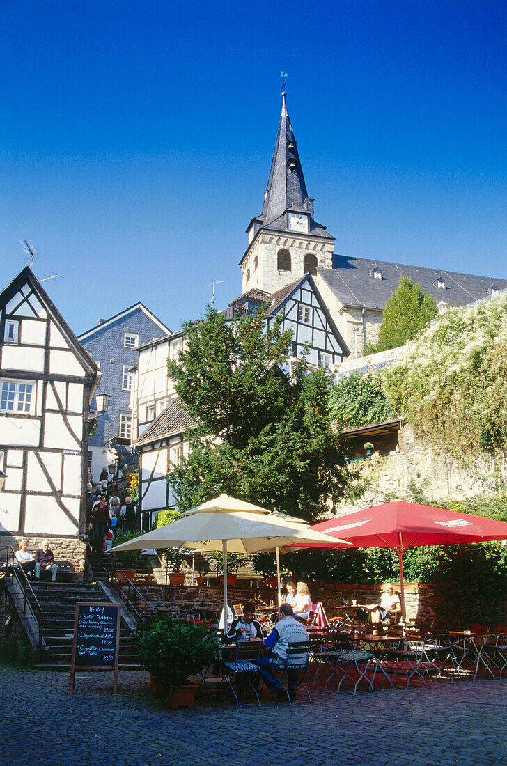 A street cafe in Essen Old Town, Kettwig, Ruhr Valley, Ruhr, Northrhine Westphalia, Germany