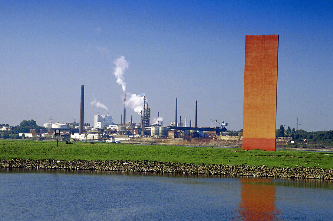 Sculpture Stahlplastik Rheinorange, Ruhr Estuary, Duisburg, Ruhr, Ruhr Valley, Northrhine Westphalia, Germany