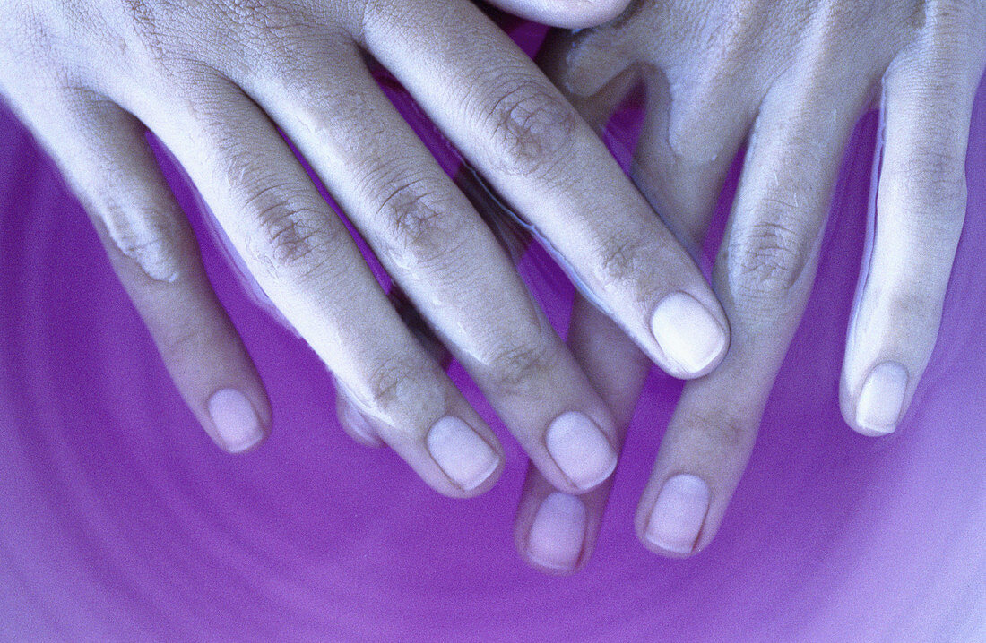  Adult, Adults, Beauty, Beauty Care, Close up, Close-up, Color, Colour, Contemporary, Detail, Details, Female, Feminine, Finger, Fingers, Hand, Hands, Horizontal, Human, Indoor, Indoors, Inside, Interior, Liquid, Liquids, Manicure, One, One person, People