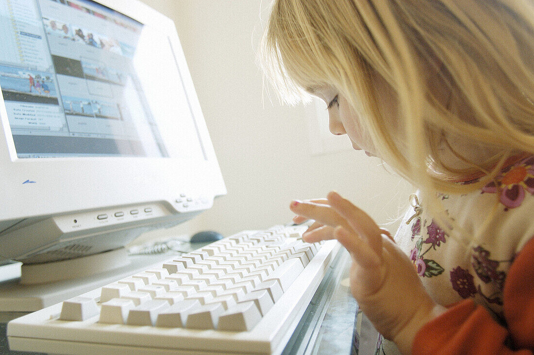 rs, Contemporary, Curiosity, Curious, Education, Fair-haired, Female, Girl, Girls, Horizontal, Human, Indoor, Indoors, Infant, Infants, Interior, Keyboard, Keyboards, Learn, Learning, Monitor, Monitor