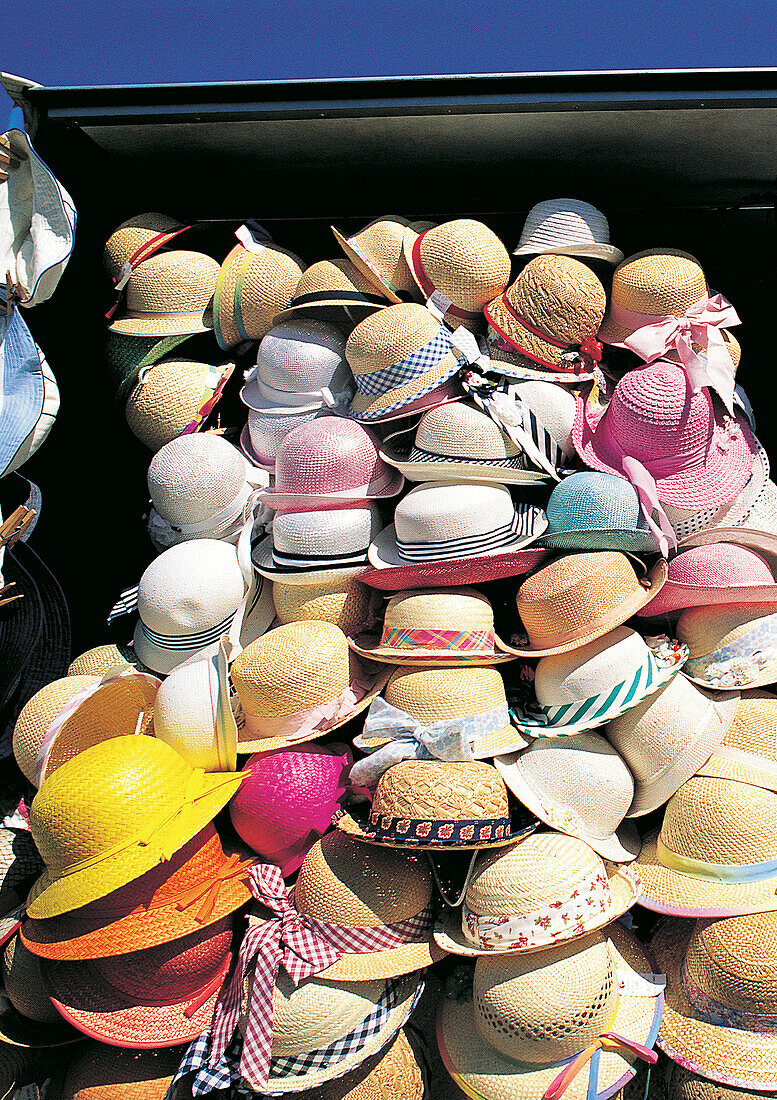 Summer hats to sell on vieux-port. Marseille. France