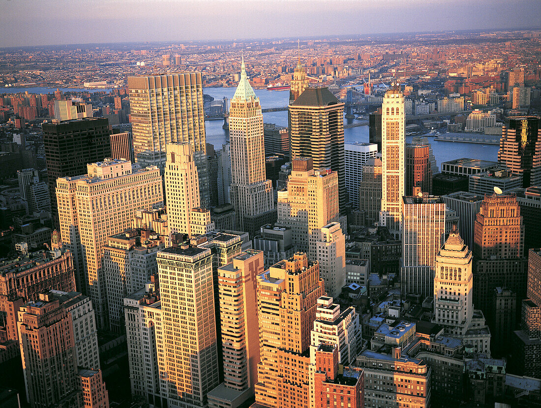 Aerial of Manhattan at dusk. NYC. USA