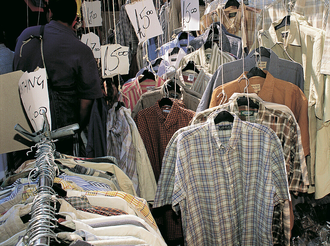 Second hand shirts for sale. Petticoat Lane flea market. London. England