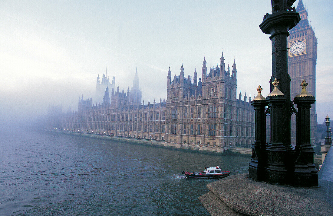 Westminster Bank in mist. London. England