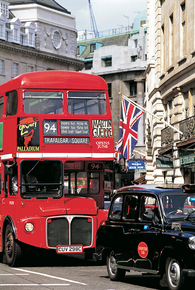 Cab and bus. London. England