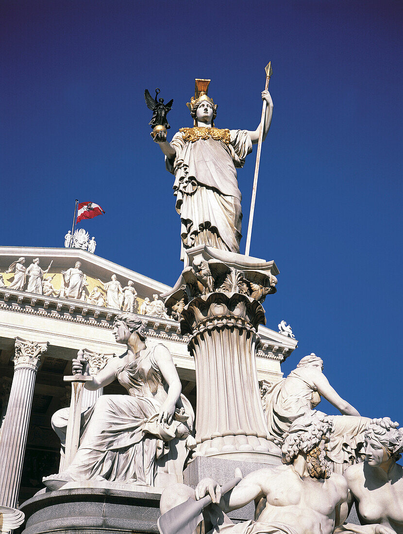 Parliament and Athena statue. Vienna. Austria