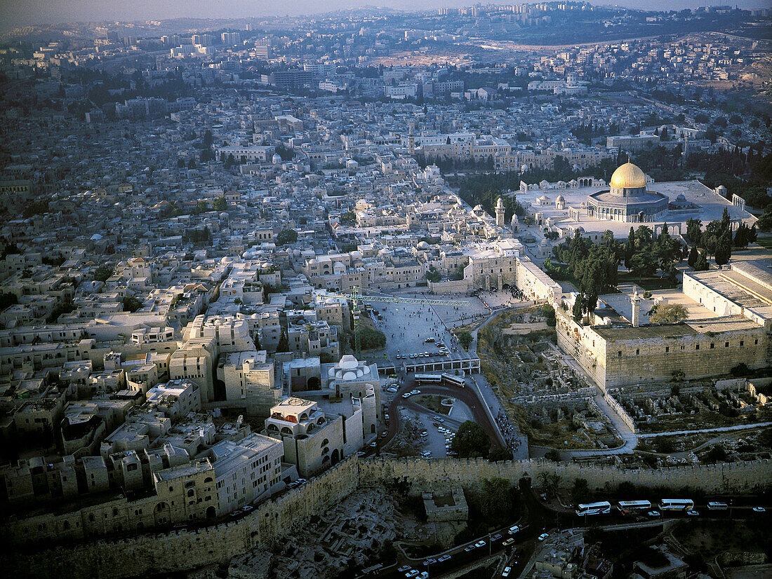 Aerial at dusk, Jerusalem. Israel