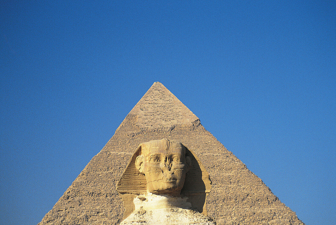 The Sphinx and Chephren Pyramid. Gizeh. Egypt