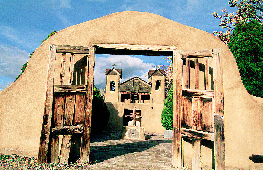 Spanish mission, Chimayo adobe church. New Mexico. USA