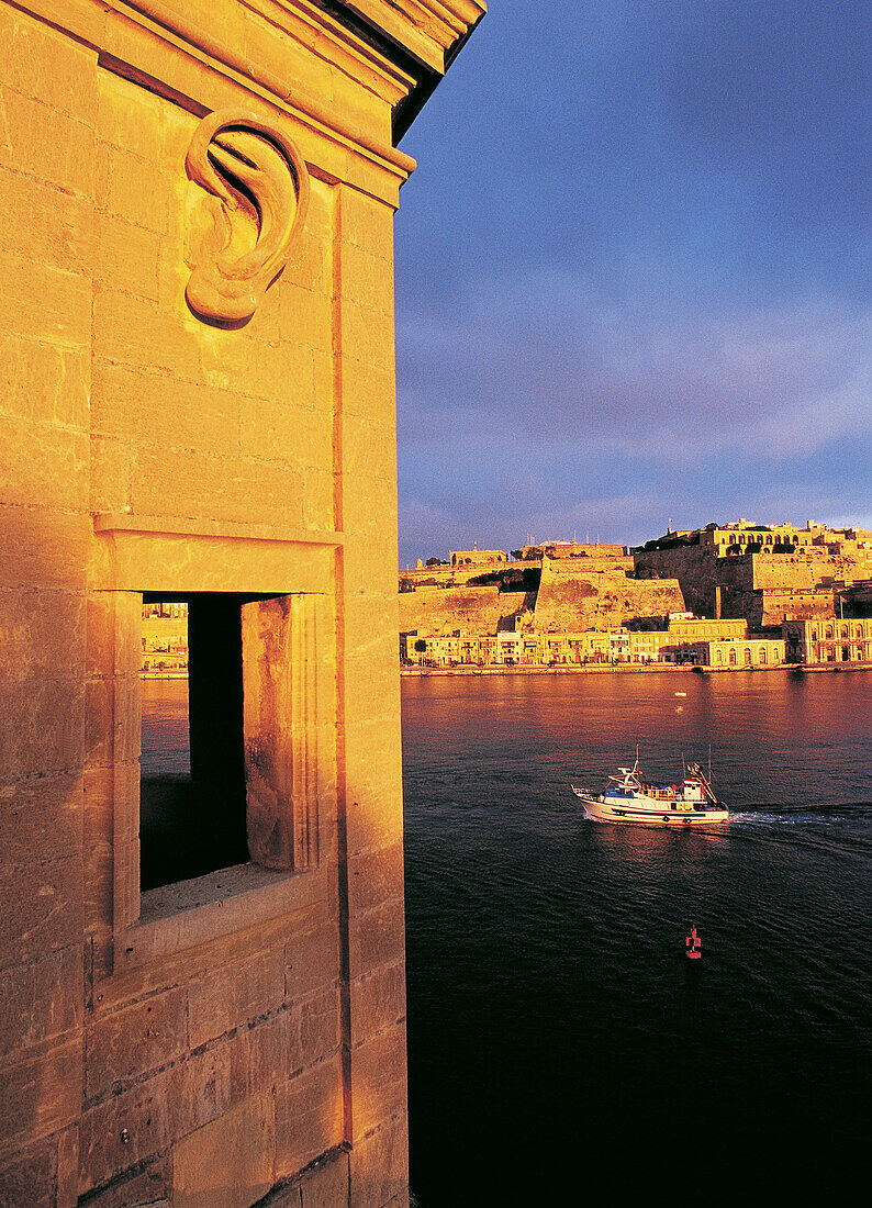 Sunrise on Valletta seen from Senglea fortress. Malta
