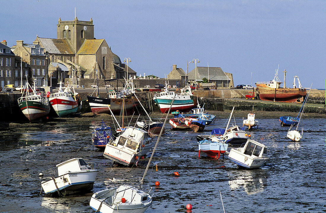 Barfleur harbour at low tide. Normandy. France