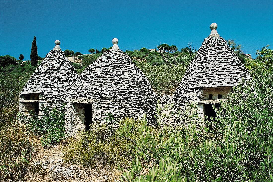 Traditional stone warehouses. Luberon, near Gordes. Provence. France