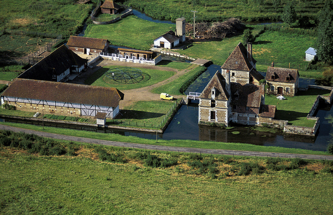 Aerial view of a small castle. Eure. Normandy. France